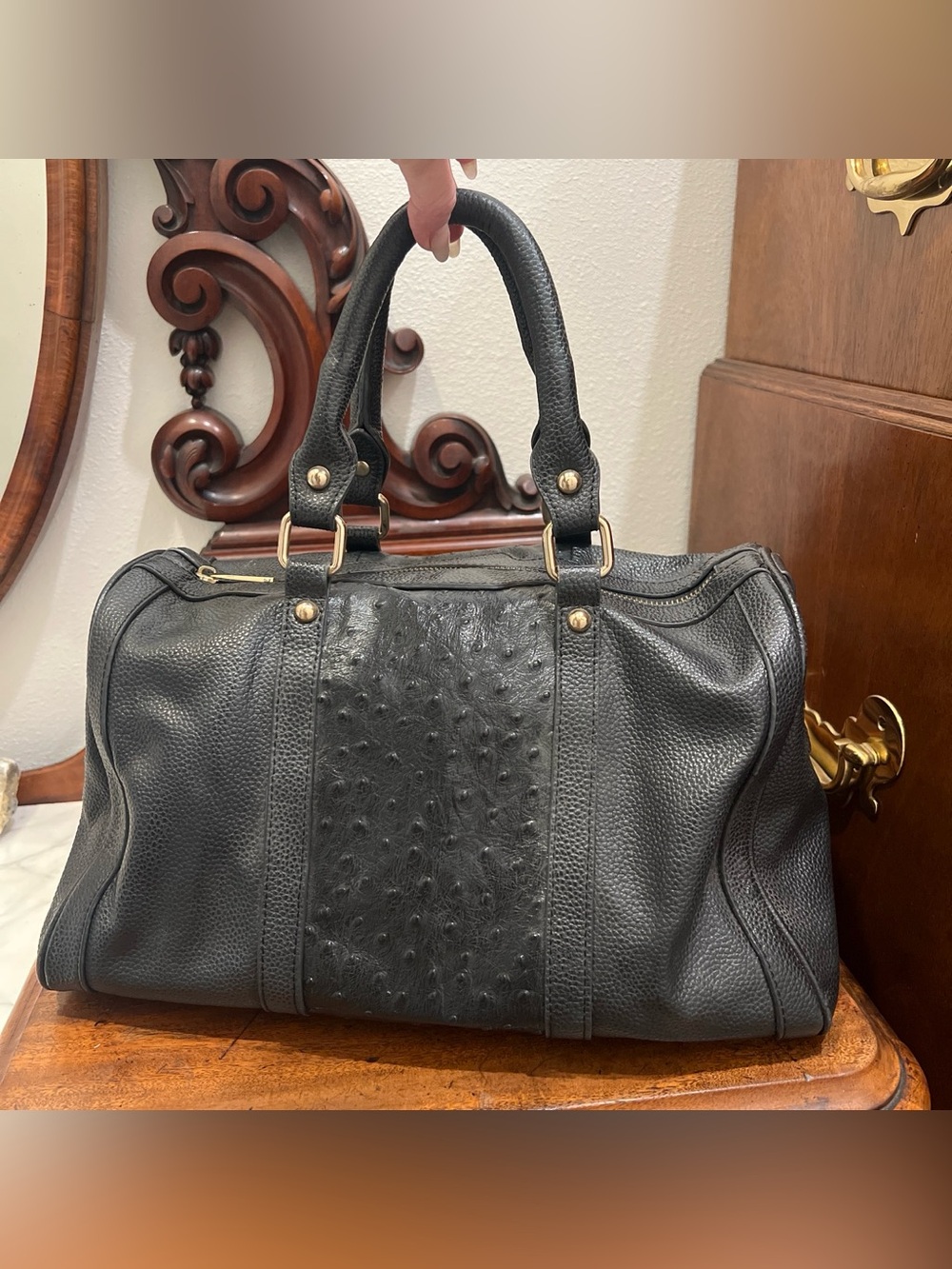 Classic Black Leather Satchel Handbag